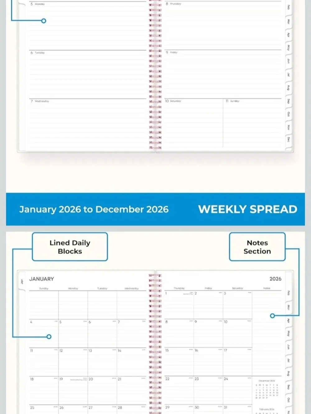 Blue Sky 2026 Planning Calendar Planner – Floral Weekly & Monthly Tabs